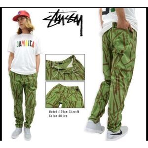 NEW STUSSY BEACH‎ PANT Pull Up Camo Olive 100% Cotton 116235 Men Large
